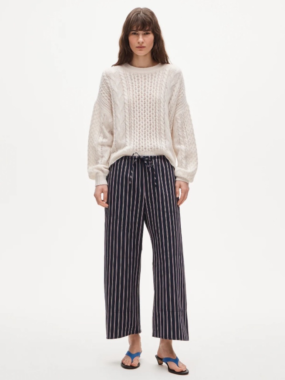 J. Crew Navy Pinstripe Wide-Leg Drawstring Pants